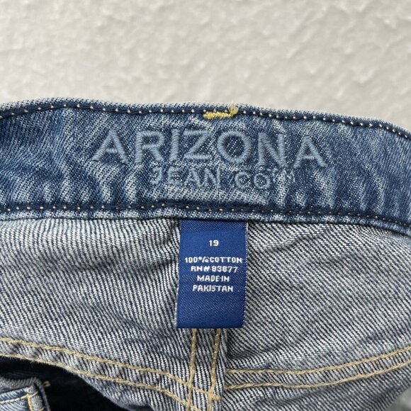 Arizona Jean Shorts Women's Sz 19 Blue Highrise Distressed Denim Stretch Raw Hem - Picture 6 of 12